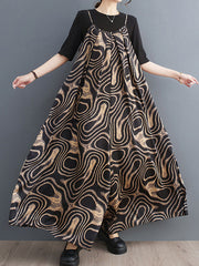 Printed Loose Wide Leg Spaghetti-Neck Overalls