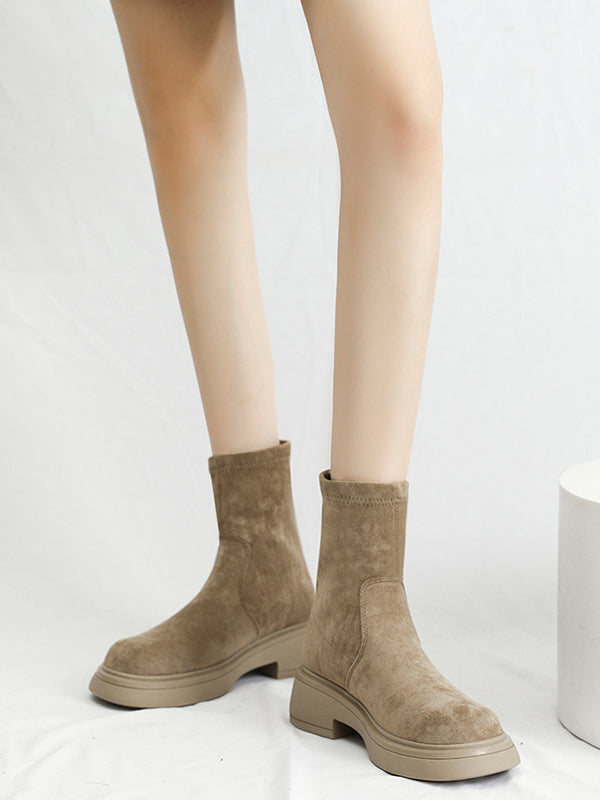 Round-Toe Split-Joint Chunky Shoes Boots