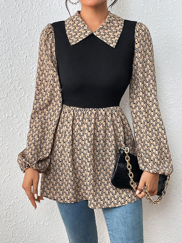 Hollow Pleated Split-Joint A-Line Long Sleeves Lapel Blouses&Shirts Tops