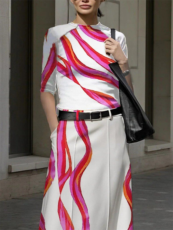 Split-Joint Striped Half Sleeves T-Shirts Tops