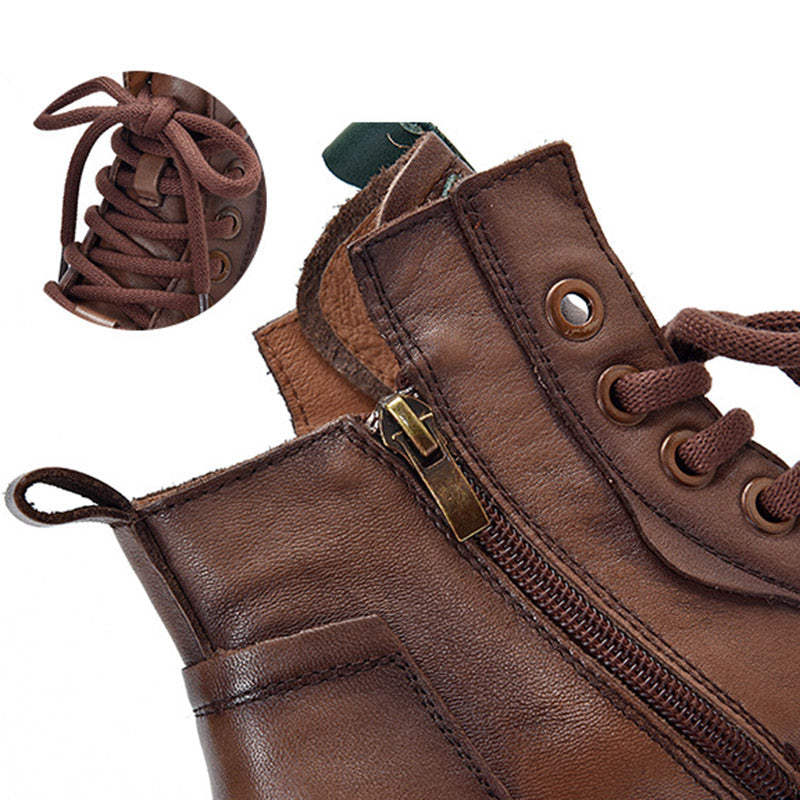 Vintage Cow Leather Platform Shoes Boots