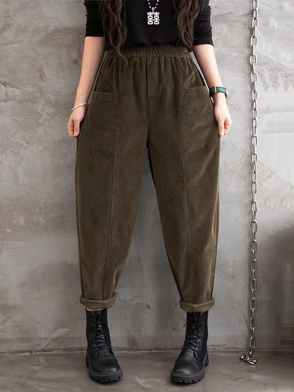 Elasticity Pockets Solid Color Loose Half Pants