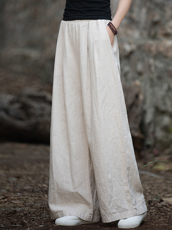 Elasticity Solid Color Wide Leg Trousers Pants