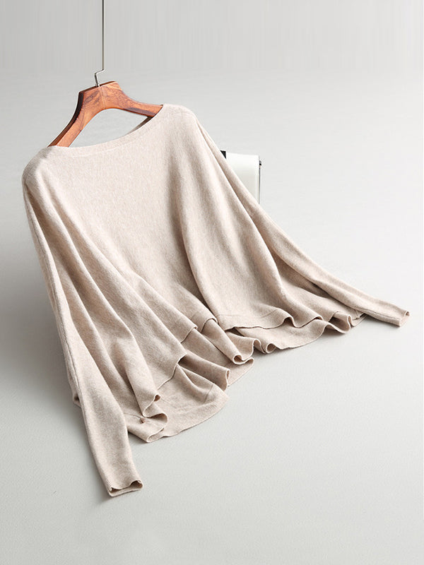 Solid Color Batwing Sleeves High-Low Boat Neck Sweater Pullovers Knitwear