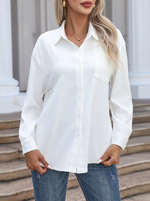 Solid Color Split-Joint Long Sleeves Loose Lapel Blouses