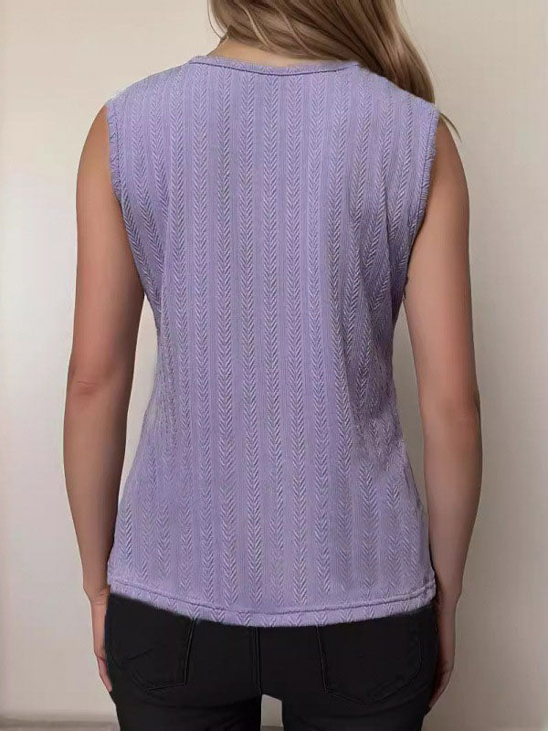 Jacquard Split-Joint Loose Sleeveless V-Neck Vest Top