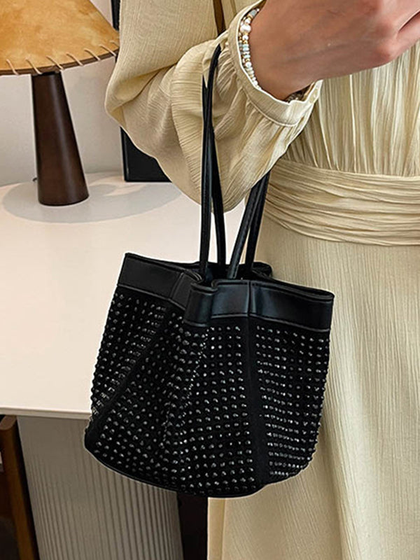 Rhine Stones Shiny Split-Joint Zipper Handbags Crossbody Bags