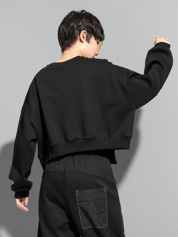 Original Creation Loose Batwing Sleeves Contrast Color Split-Joint Round-Neck Sweatshirt Tops