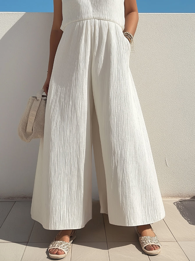 Solid Color Loose Sleeveless V-Neck Jumpsuits