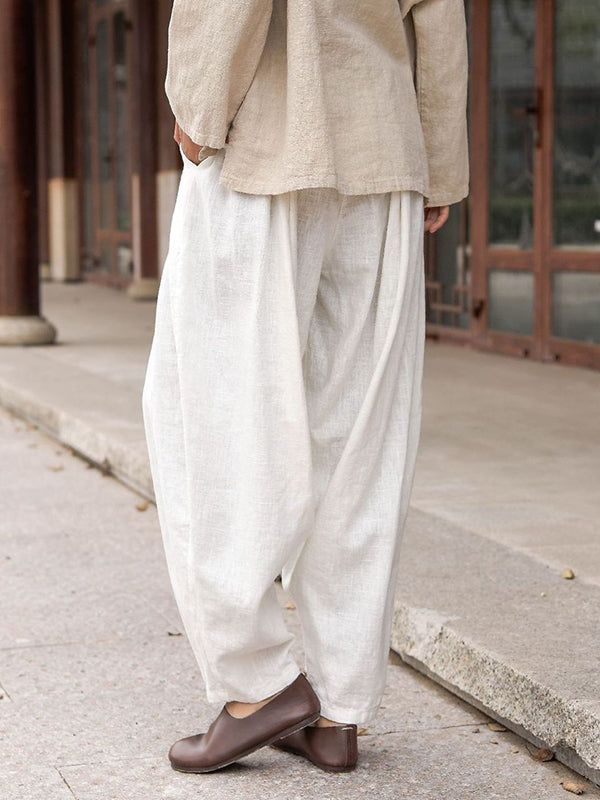 Simple Casual Loose Solid Color Ramie Cotton Pants