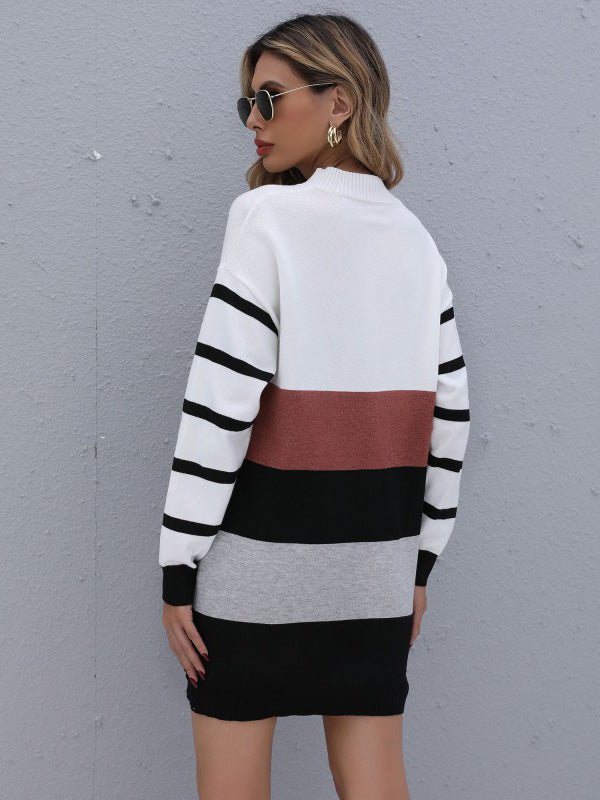 Urban Contrast Color Striped Sweater Dress Mini Dress
