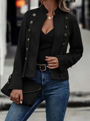 Buttoned Split-Joint Long Sleeves Loose Stand Collar Outerwear
