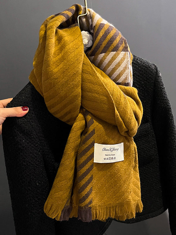 Urban Imitated Cashmere Stripped Warm Shawl&Scarf