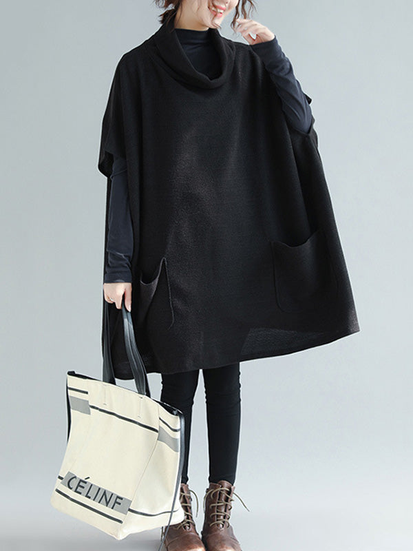 Artistic Retro Batwing Sleeves Half Sleeves Solid Color Heaps Collar Pullovers