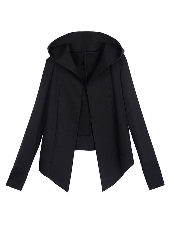 Original Solid Irregularity Elasticity Hooded Outwear