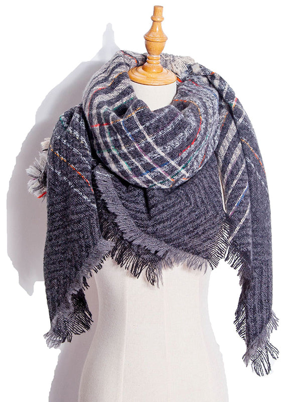 Fringed Keep Warm Plaid Triangle Shawl&Scarf