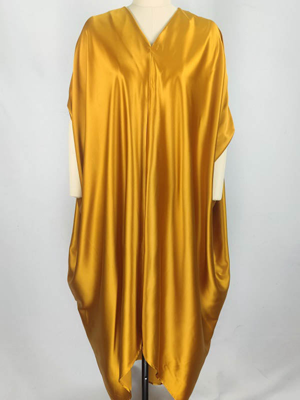Solid Color Batwing Sleeves High-Low Deep V-Neck Maxi Dresses