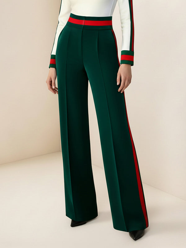 Loose Wide Leg Contrast Color Pockets Split-Joint Striped Pants