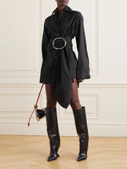 Belted Buttoned Long Sleeves Loose Lapel Shirt Dress Mini Dresses