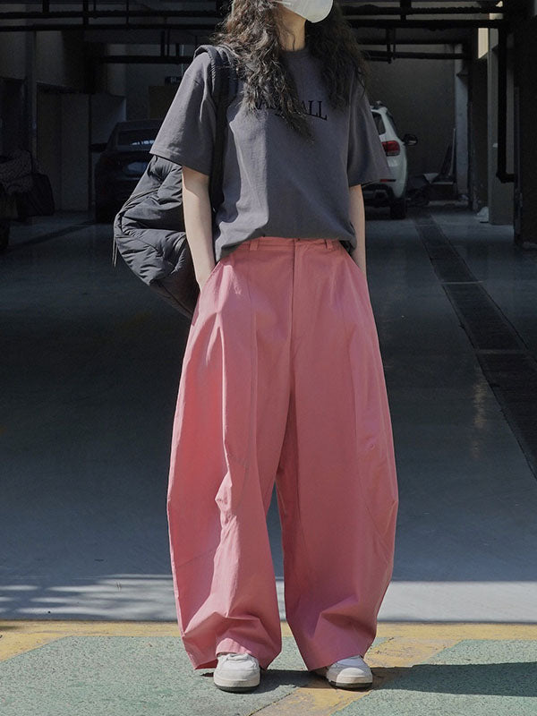Solid Color Split-Joint Loose Wide Leg Trousers Casual Pants Bottoms