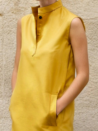 Solid Color Split-Side Sleeveless Lapel Shirt Dress Midi Dresses