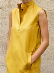Solid Color Split-Side Sleeveless Lapel Shirt Dress Midi Dresses