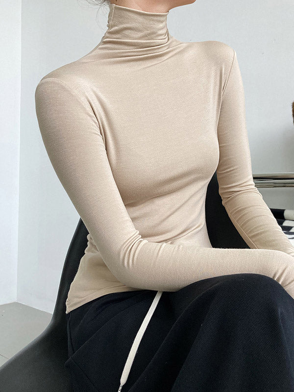 Simple 5 Colors Modal High-Neck Long Sleeves T-Shirt Top