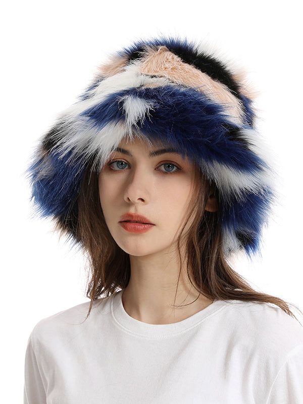 Adjustable Contrast Color Keep Warm Velvet Bucket Hat