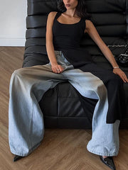 Asymmetric Solid Color Split-side Skinny Sleeveless Square-neck Tank Top