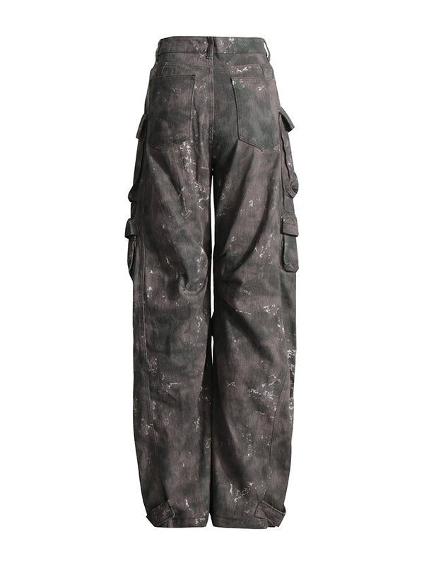 Pockets Split-Joint Tie-Dyed Loose Trousers Pants