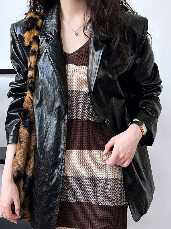 Buttoned Pockets Solid Color Long Sleeves Loose Notched Collar Outerwear