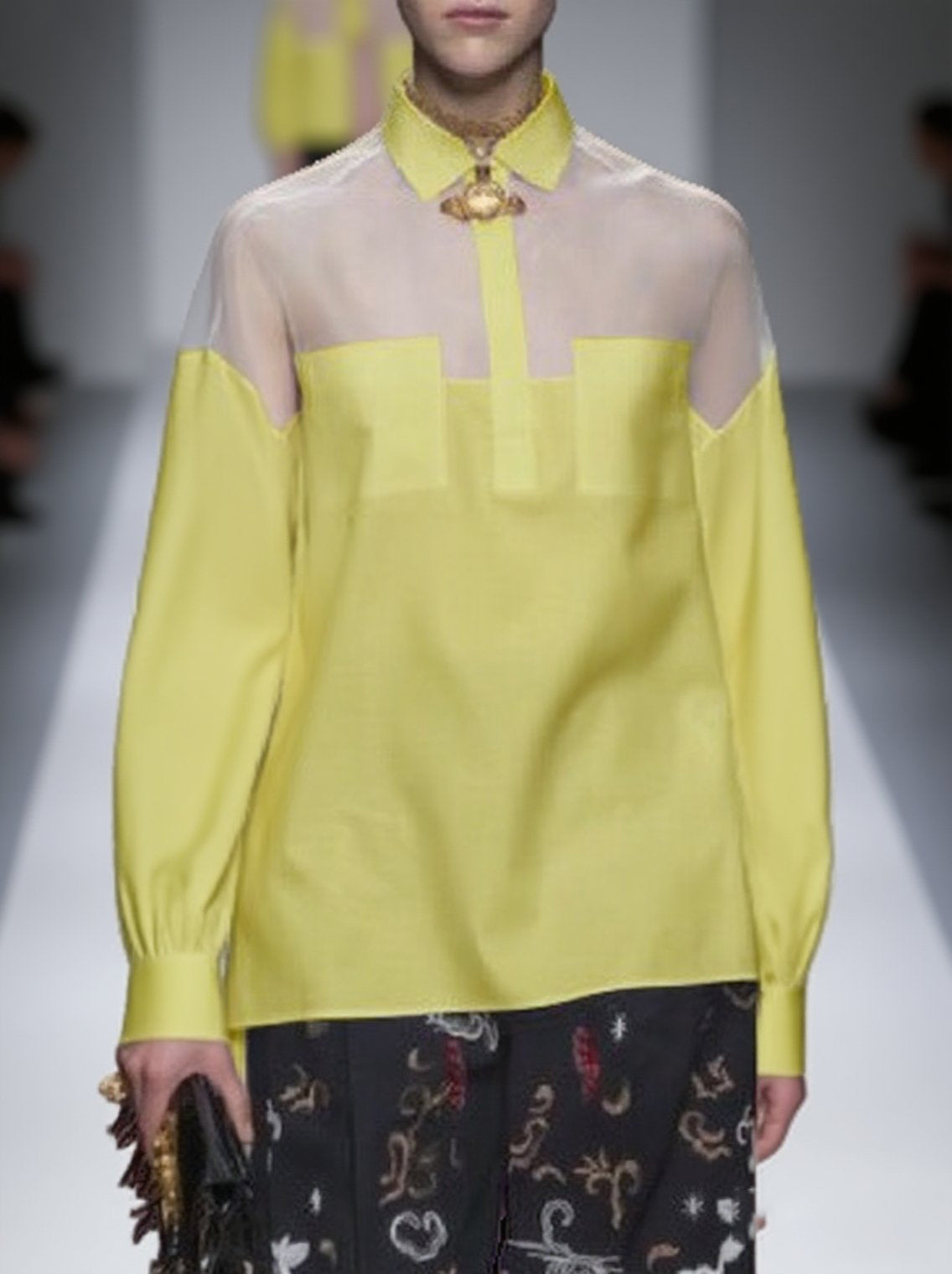 See-Through Solid Color Split-Joint Long Sleeves Lapel Blouses&shirts Tops