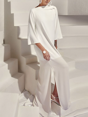 Solid Color Split-Side Loose Three-Quarter Sleeves Boat Neck Maxi Dresses