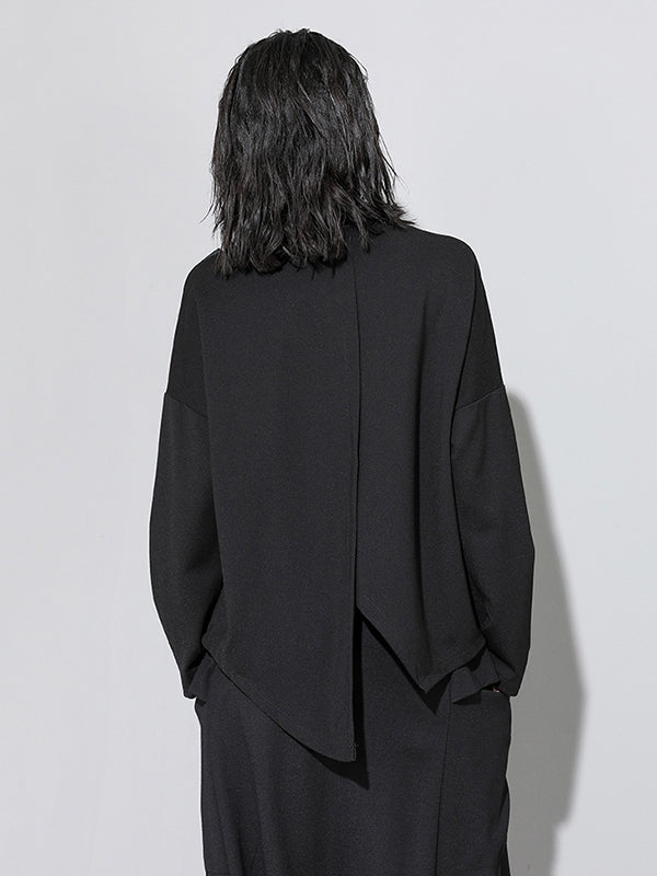 Loose Long Sleeves Split-Front Round-Neck T-Shirts Tops