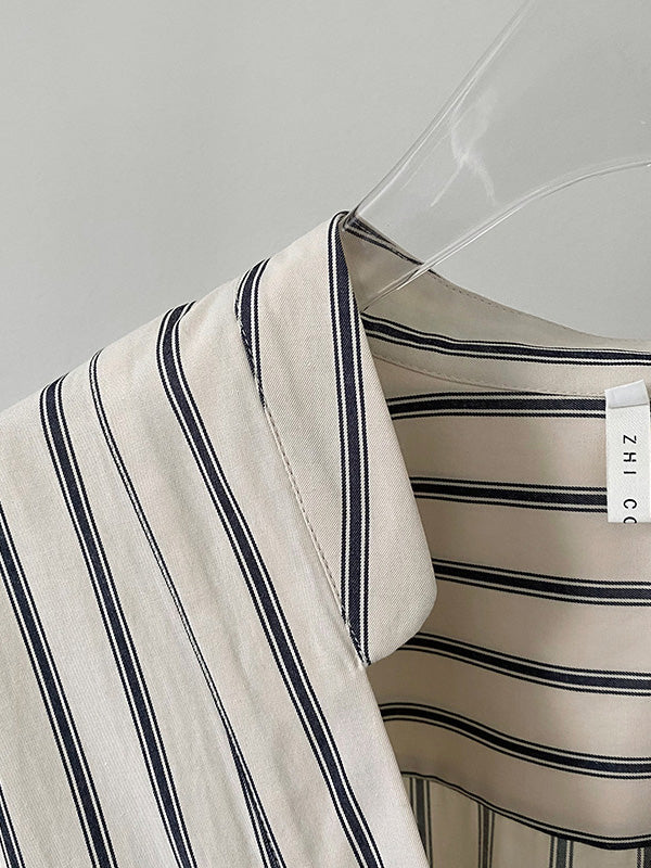 Original Creation Loose Long Sleeves Striped V-Neck Blouses&Shirts Tops