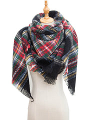 Fringed Keep Warm Plaid Triangle Shawl&Scarf