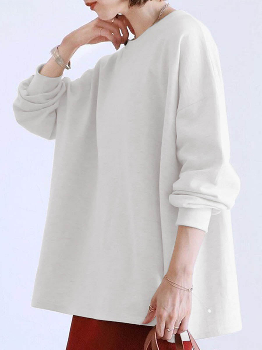 Solid Color Long Sleeves Loose Sweatshirt Tops