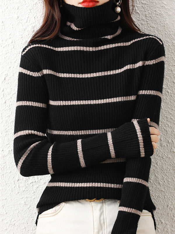 Urban Skinny Striped High-Neck Sweater Tops