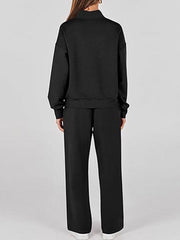 Drawstring Split-Joint High Waisted Long Sleeves Sweatshirt + Pants/Trousers Two Pieces Set