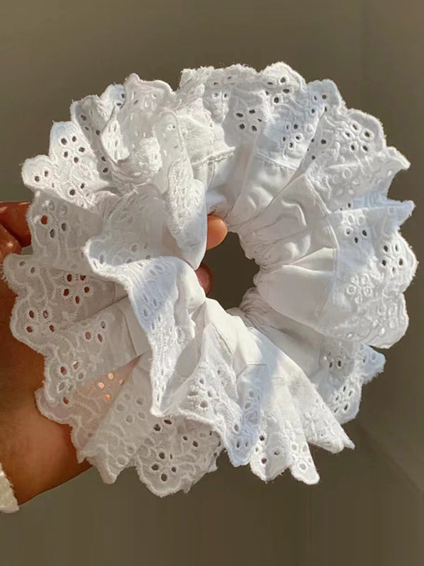 Hollow Pleated Solid Color Split-Joint Tiered Scrunchy Hair Accessories