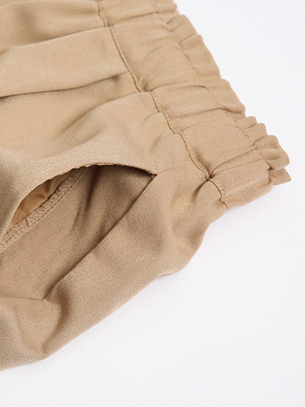 Elasticity Solid Color Split-Joint Wide Side High Waisted Wide Leg Trousers Pants