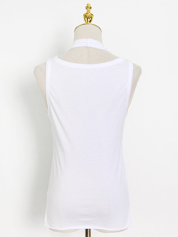 False Two Solid Color Sleeveless Vest Tops