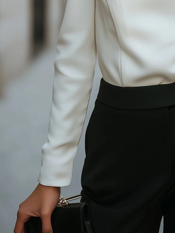 Long Sleeves Loose Buttoned Solid Color Asymmetric Collar Blouses&Shirts Tops