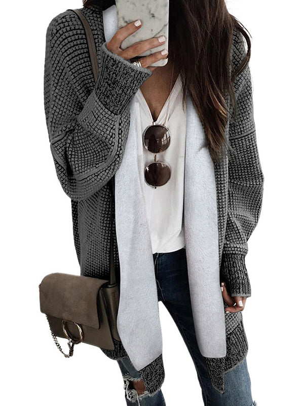 Keep Warm Solid Color Long Sleeves Loose Collarless Cardigan Tops