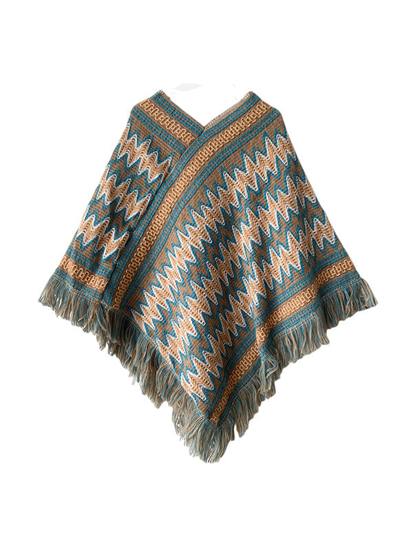 Asymmetric Keep Warm Tasseled Scarf Cape