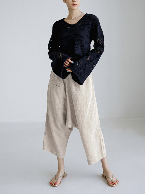 Elasticity Solid Color Loose Ninth Pants Casual Pants Bottoms