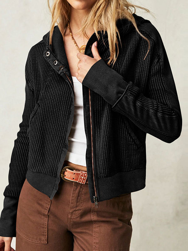 Zipper Long Sleeves Loose Hooded Outerwear Jackets
