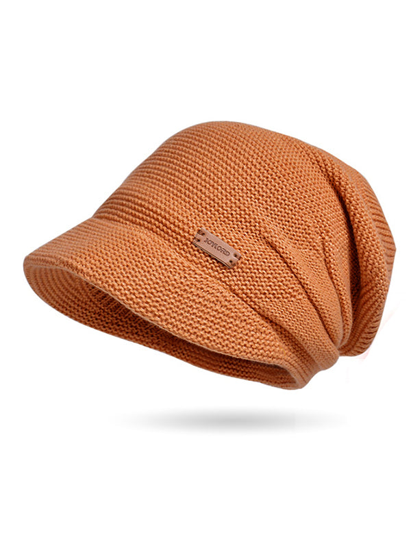 Flat Brim Solid Color Split-Joint Knitted Hats Hats