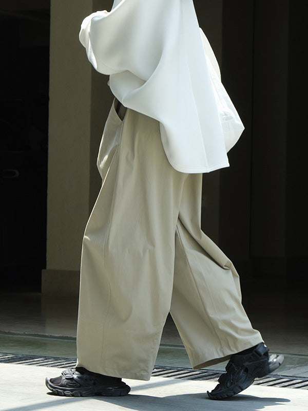 Casual Loose Wide Leg Elastic Waist Solid Color Pants