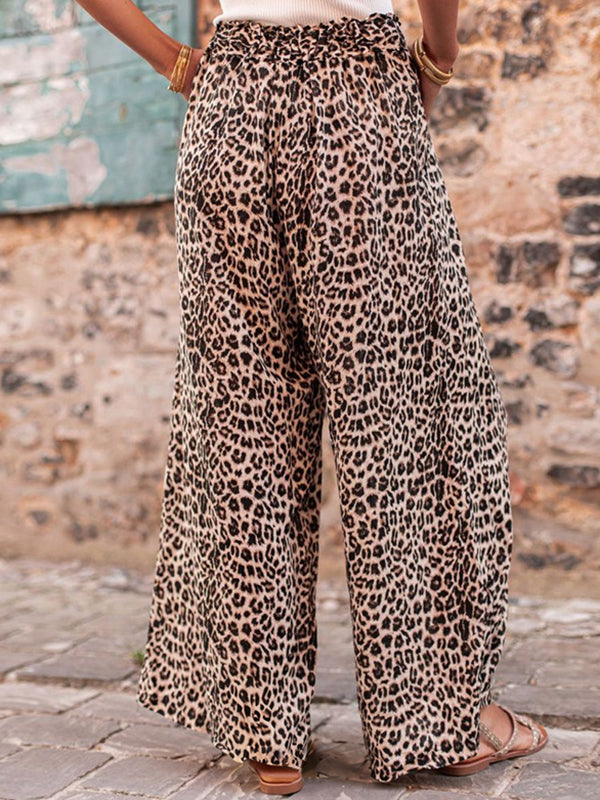 Drawstring Elasticity Leopard Pockets High Waisted Loose Trousers Pants